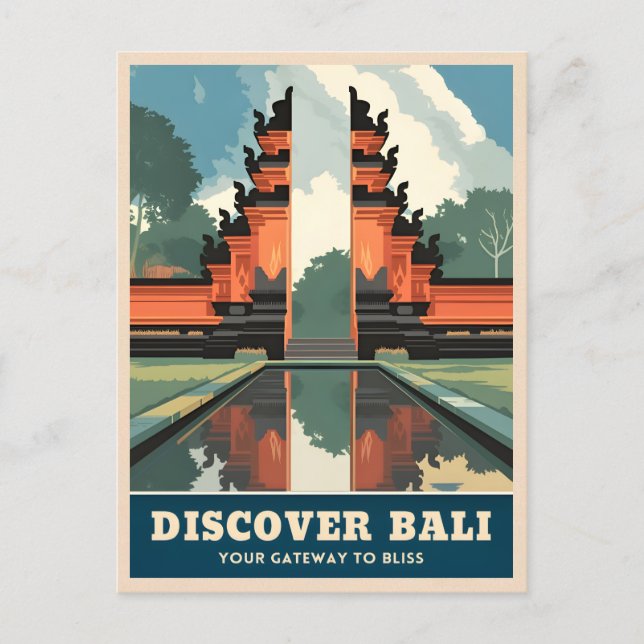 Postal Viajes de época Bali Indonesia Templo Gate Retro (Anverso)