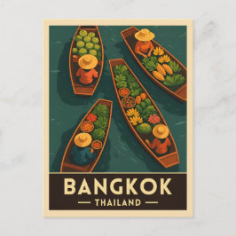 Postal Viajes de época Bangkok Tailandia Mercado Flotante