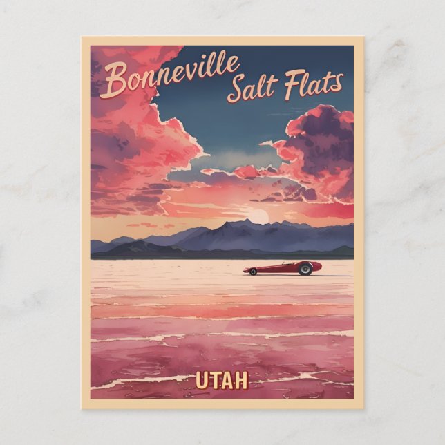 Postal Viajes de época Bonneville Salt Flats Utah Retro (Anverso)