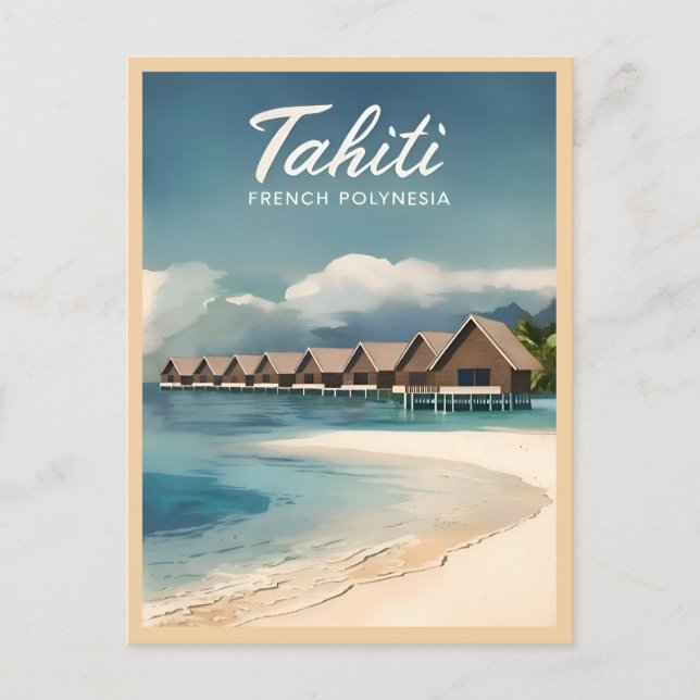 Postal Viajes de época Bungalows acuáticos Tahiti Retro E (Anverso)