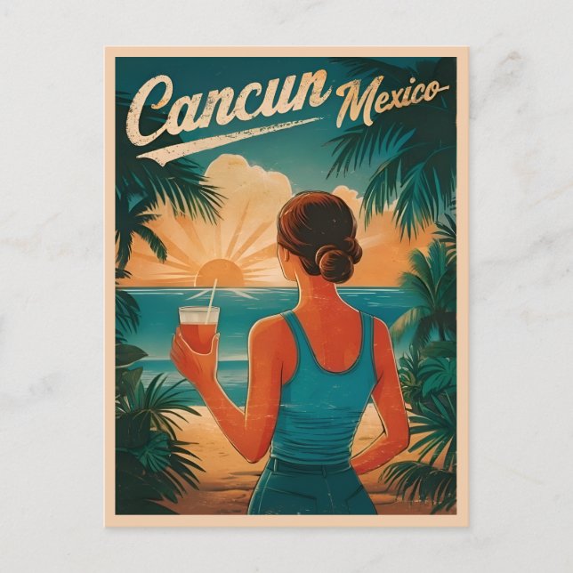 Postal Viajes de época Cancún México Retro Escenario de l (Anverso)