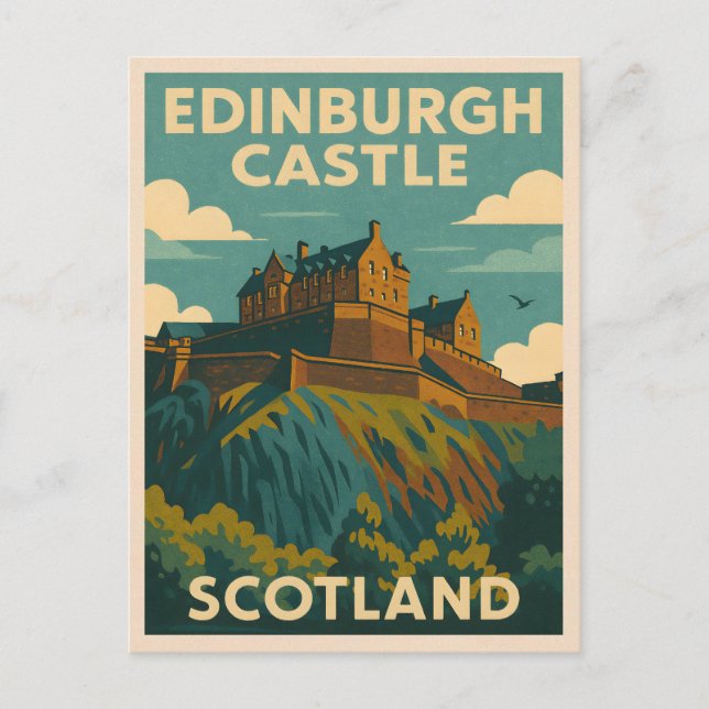 Postal Viajes de época Castillo de Edimburgo Retro Escoci (Anverso)