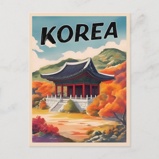 Postal Viajes de época Corea Paisaje otoñal Retro Escenar (Anverso)