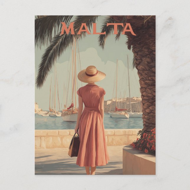Postal Viajes de época de los años 50 en Malta (Anverso)