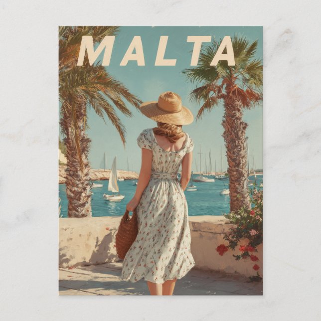 Postal Viajes de época de los años 50 en Malta (Anverso)
