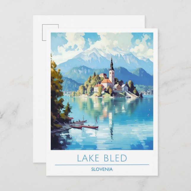 Postal Viajes de época del Lago Bled Eslovenia (Anverso / Reverso)