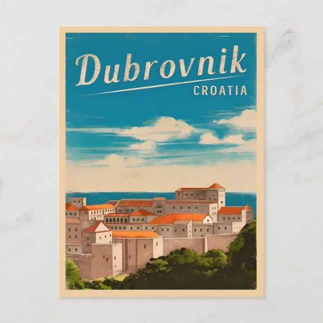 Postal Viajes de época Dubrovnik Croacia Retro Escenario (Anverso)