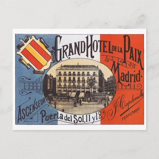 Postal Viajes de época, Grand Hotel Paix, Madrid, España (Anverso)