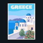 Postal Viajes de época Grecia Santorini Atenas Crete retr<br><div class="desc">vintage,  retro,  travel,  moderno,  acuarela,  clásico,  Santorini,  Atenas,  Creta,  postal griega, </div>