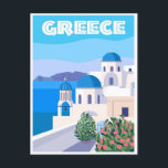 Postal Viajes de época Grecia Santorini Atenas Crete retr<br><div class="desc">vintage,  retro,  travel,  moderno,  acuarela,  clásico,  Santorini,  Atenas,  Creta,  postal griega, </div>
