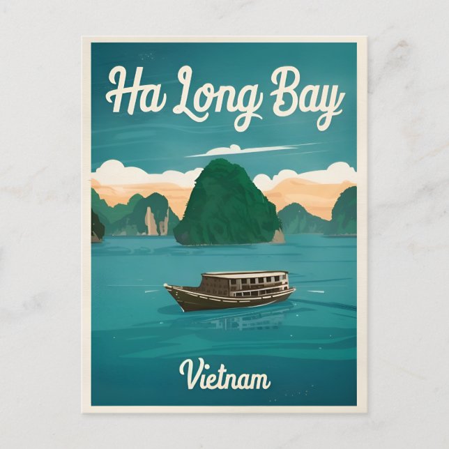 Postal Viajes de época Ha Long Bay Vietnam Gráfico retro (Anverso)