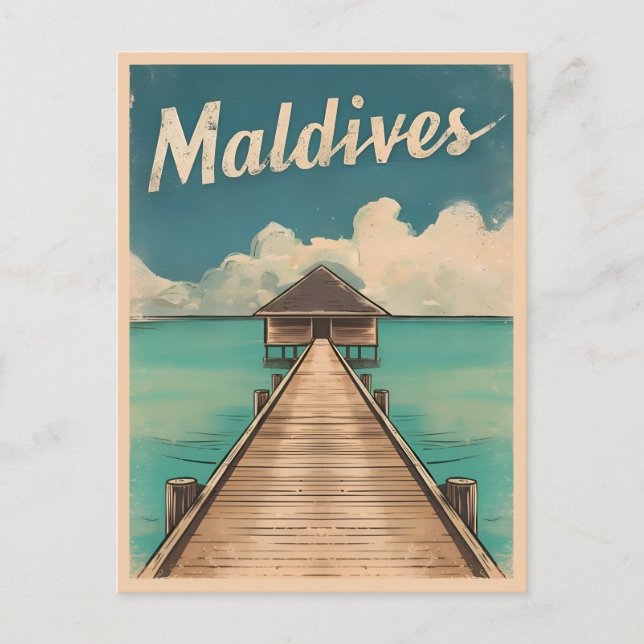 Postal Viajes de época Isla de Maldivas Retro Escenario