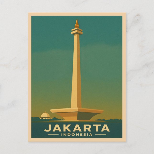 Postal Viajes de época Jakarta Indonesia Gráfico retro (Anverso)