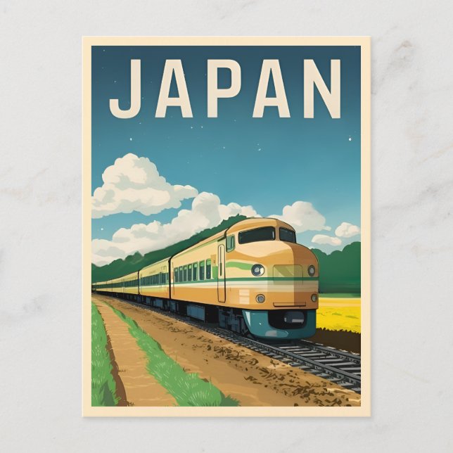 Postal Viajes de época Japón Tren paisaje gráfico retro (Anverso)