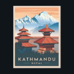 Postal Viajes de época Katmandú Nepal Templo Retro Escena<br><div class="desc">Embarque en un viaje a Katmandú y experimente la vibrante cultura de Nepal con este cautivador diseño retro inspirado en el viaje. Esta obra, inmersa en vibraciones nostálgicas y encanto vintage, captura la antigua arquitectura de Nepal en un estilo retro minimalista que combina la estética de mediados de siglo con...</div>