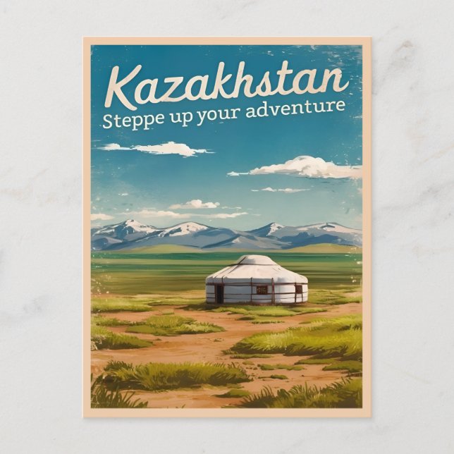 Postal Viajes de época Kazajistán Estepa Retro Escenario (Anverso)
