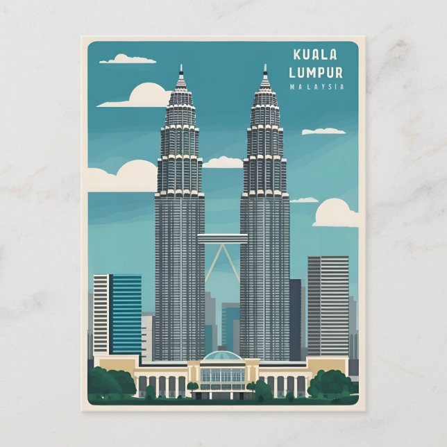 Postal Viajes de época Kuala Lumpur Malasia Gráfico retro (Anverso)