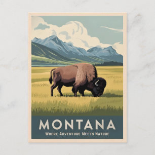Postal Viajes de época Montana Bison Wildlife Retro Escen