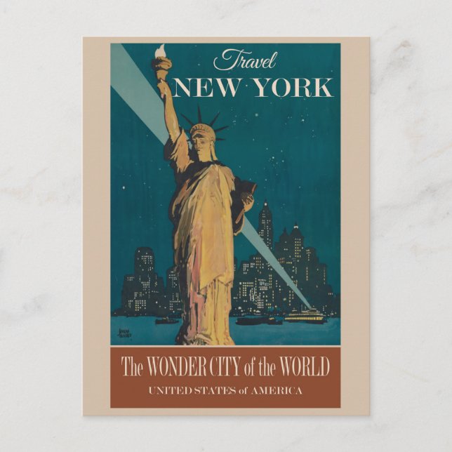 Postal Viajes de época Nueva York Estatua de la Libertad (Anverso)