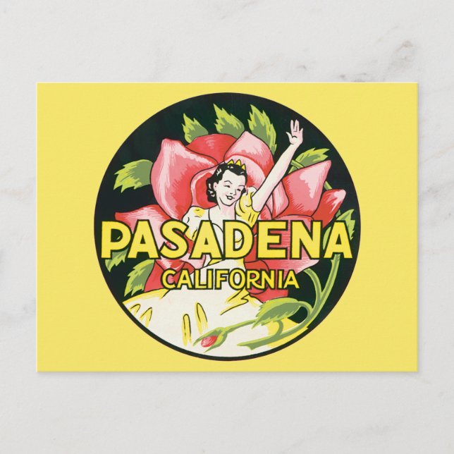 Postal Viajes de época, Pasadena California, Dama y Rosa (Anverso)