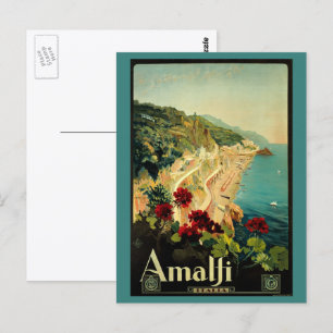 Postal Viajes de época, playa de la costa italiana de Ama