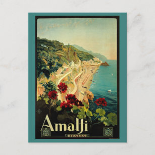 Postal Viajes de época, playa de la costa italiana de Ama