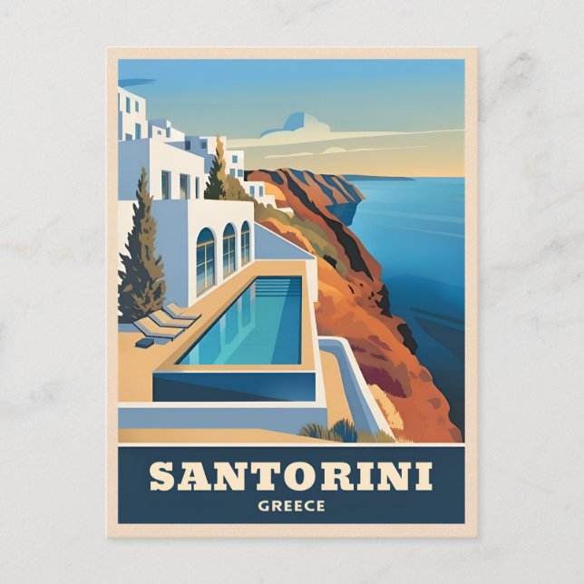 Postal Viajes de época Santorini Grecia Paisaje costero (Anverso)