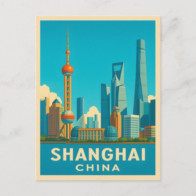 Postal Viajes de época Shanghái China Skyline Retro Escen (Anverso)