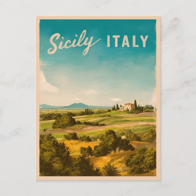 Postal Viajes de época Sicilia Italia Retro Escenario (Anverso)