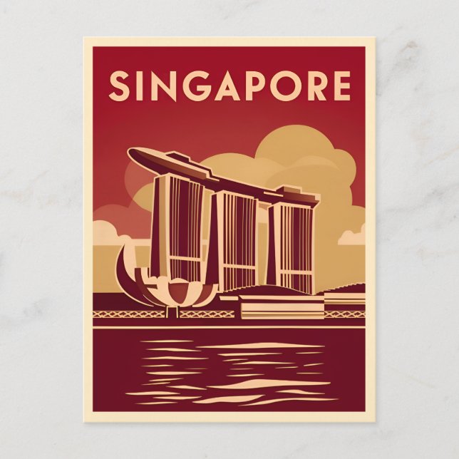 Postal Viajes de época Singapur Ciudad Retro Escenario (Anverso)