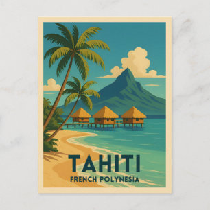 Postal Viajes de época Tahití Retro Playa de la Polinesia