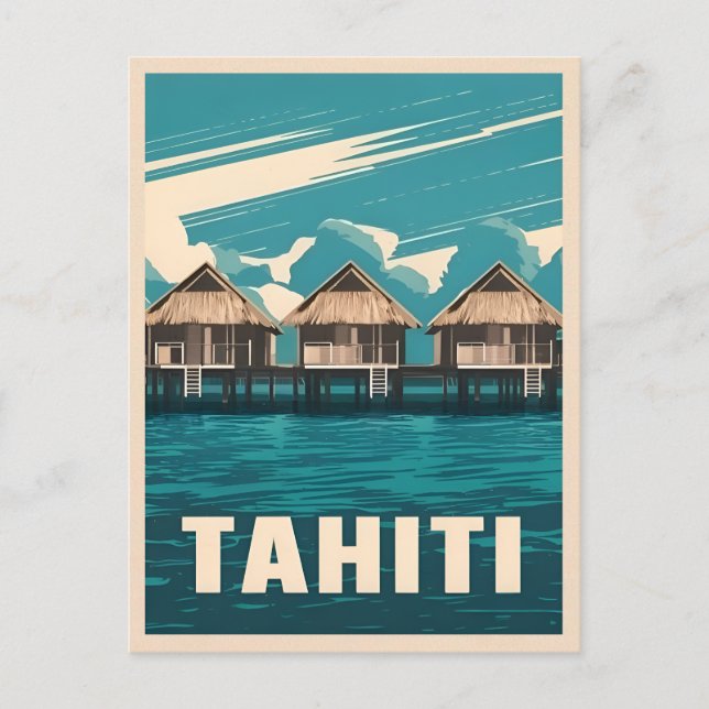 Postal Viajes de época Tahiti Seaside Retro Graphic (Anverso)
