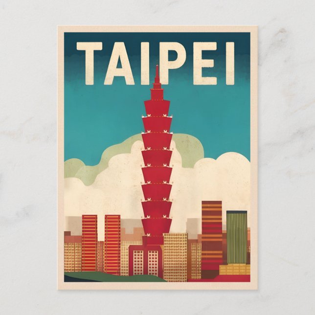 Postal Viajes de época Taipei 101 Taiwan Retro Graphic (Anverso)