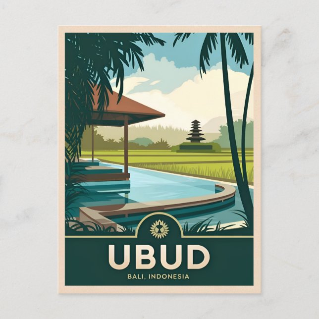 Postal Viajes de época Ubud Bali Indonesia Retro Scenic (Anverso)