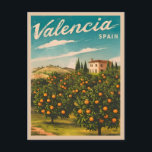 Postal Viajes de época Valencia España Retro Scenic<br><div class="desc">Sumérjase en los paisajes tostados por el sol y en la belleza intemporal de Valencia, España, con este encantador diseño retro inspirado en el viaje. Infundido con vibraciones nostálgicas y encanto vintage, este diseño captura el paisaje pintoresco de Valencia en una estética retro que recuerda a los afiches clásicos de...</div>