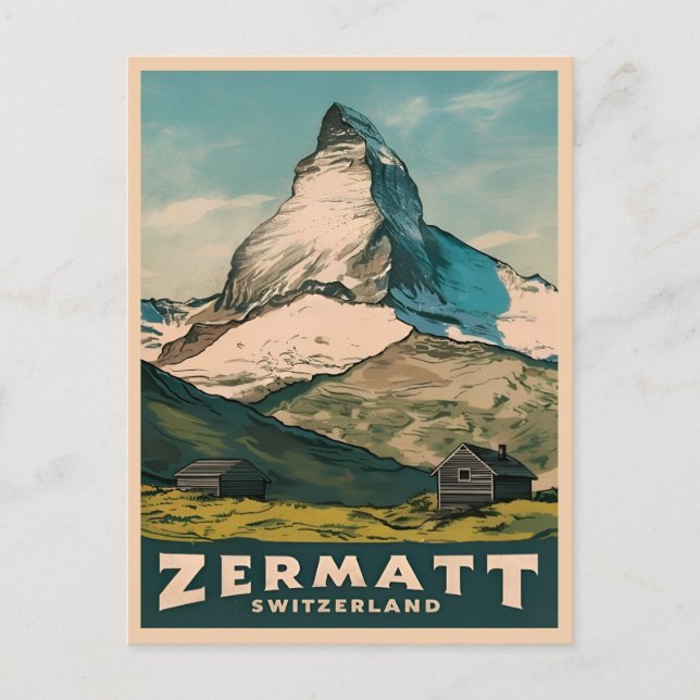 Postal Viajes de época Zermatt Suiza Retro Scenic (Anverso)