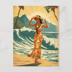 Postal Viajes de estilo hawaiano de época Honolulu Mid-Pa