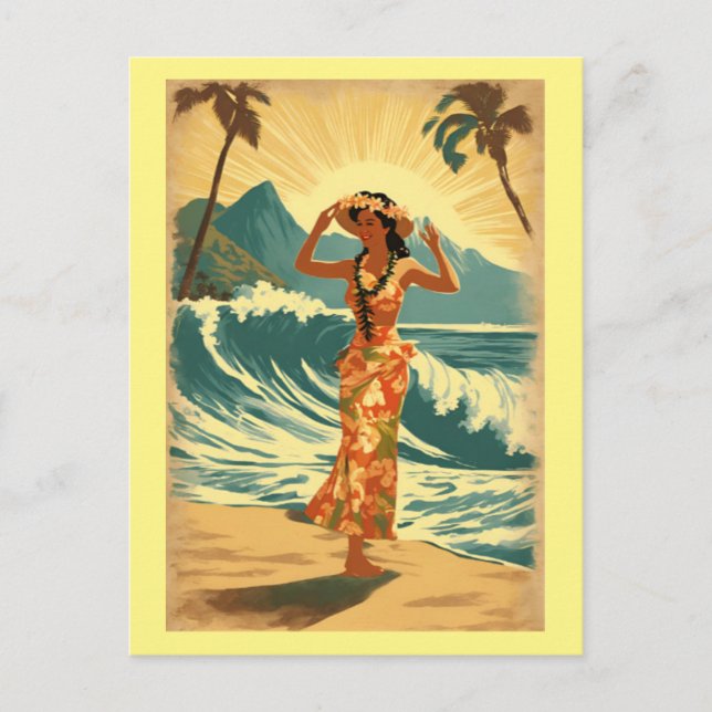 Postal Viajes de estilo hawaiano de época Honolulu Mid-Pa (Anverso)