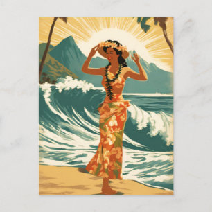 Postal Viajes de estilo hawaiano de época Honolulu Mid-Pa