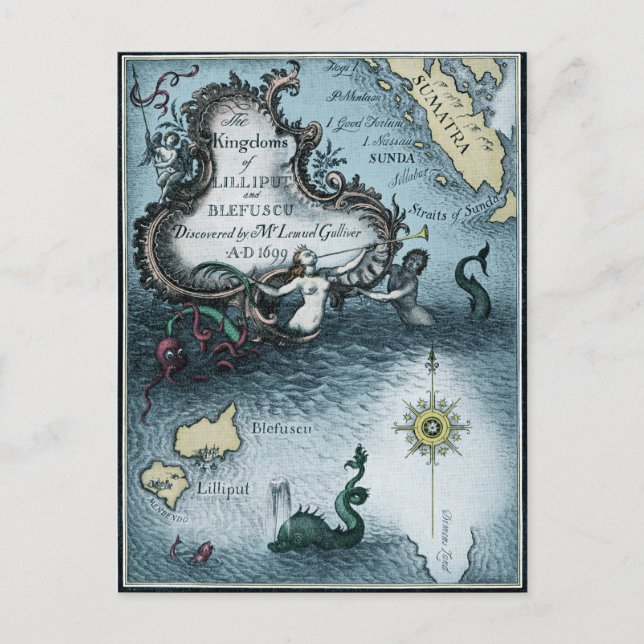 Postal Viajes de Gulliver de Jonathan Swift (Anverso)
