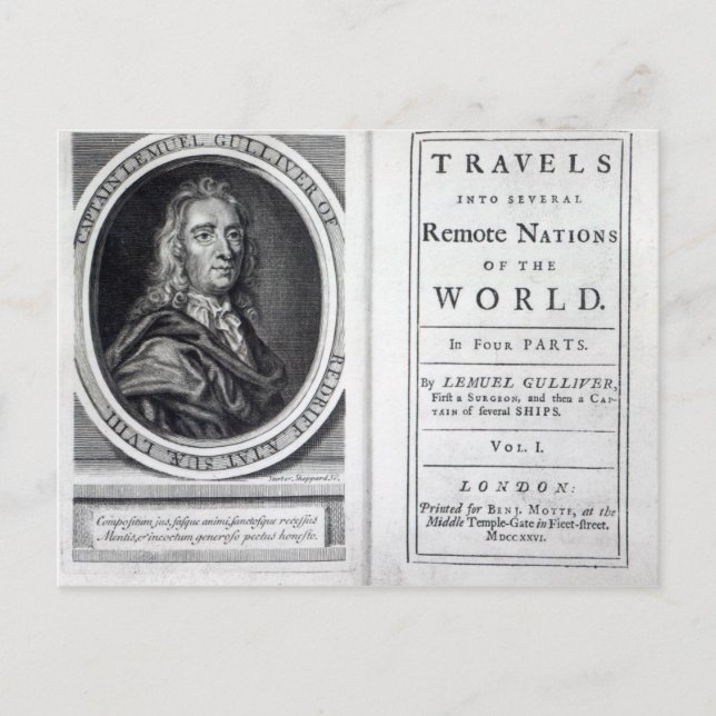 Postal 'Viajes de Gulliver' de Jonathan Swift, 1726 (Anverso)
