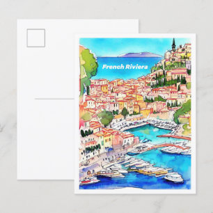 Postal Viajes de Ilustracion de arte de la Riviera france