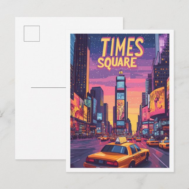 Postal Viajes de Ilustracion de arte de Times Square NYC (Anverso / Reverso)