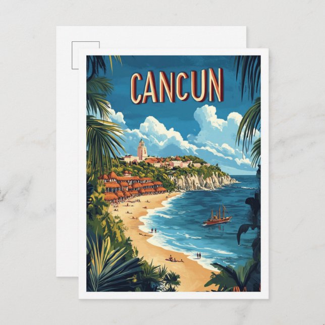 Postal Viajes de Ilustracion de Cancún México (Anverso / Reverso)
