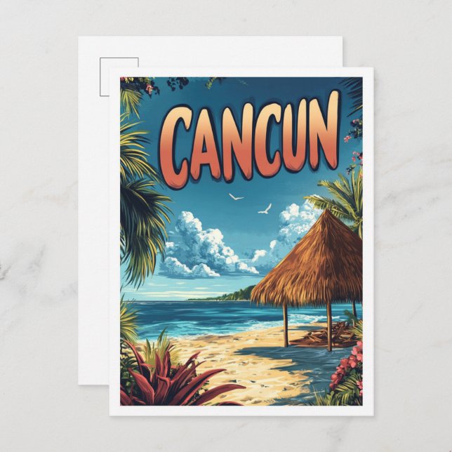 Postal Viajes de Ilustracion de Cancún México (Anverso / Reverso)