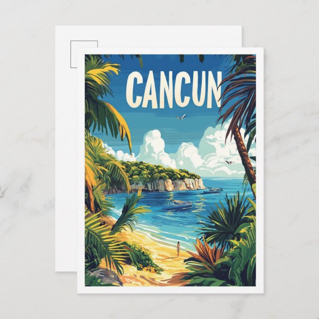 Postal Viajes de Ilustracion de Cancún México (Anverso / Reverso)