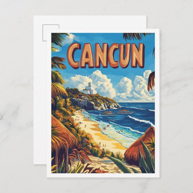 Postal Viajes de Ilustracion de Cancún México (Anverso / Reverso)