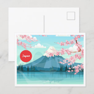 Postal Viajes de Ilustracion de época del Monte Fuji Japó