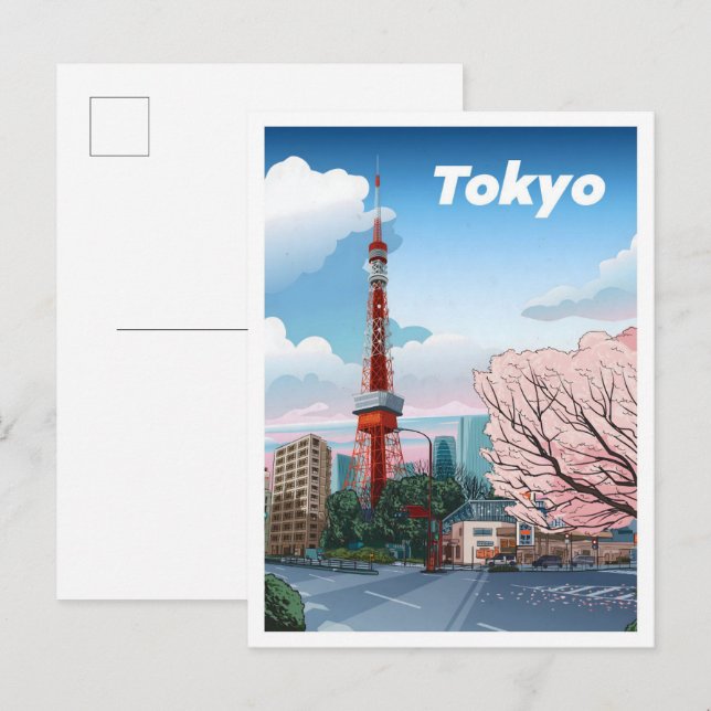 Postal Viajes de Ilustracion de la Torre de Tokio Japón (Anverso / Reverso)