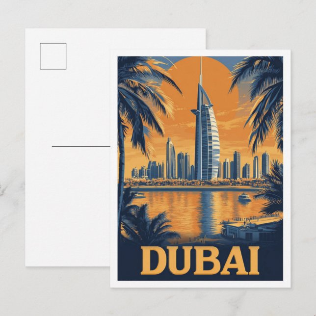 Postal Viajes de Ilustracion de los Emiratos Árabes Unido (Anverso / Reverso)